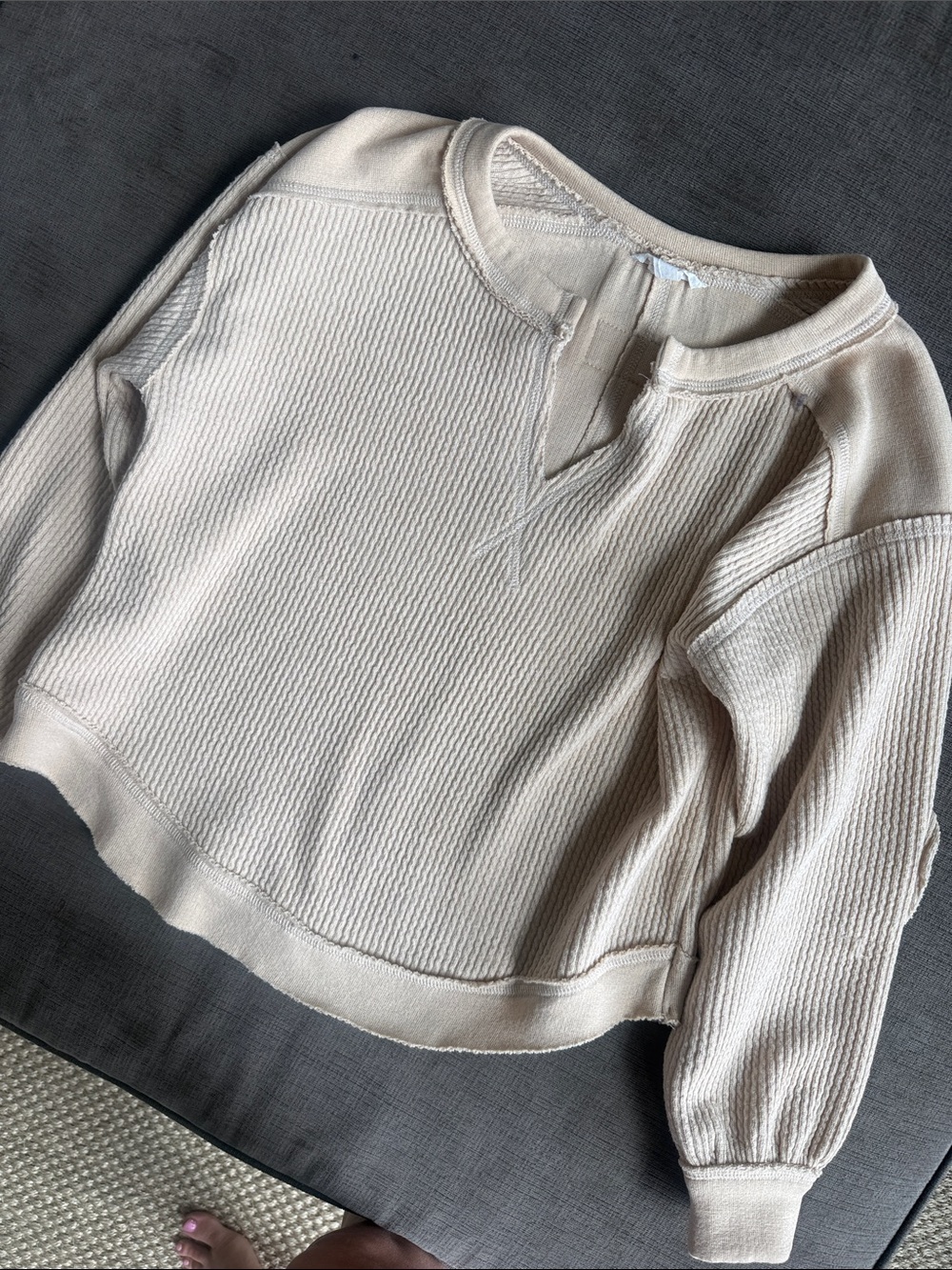 Blu Pepper XS Neutral Cream Waffle Knit Pullover FP style